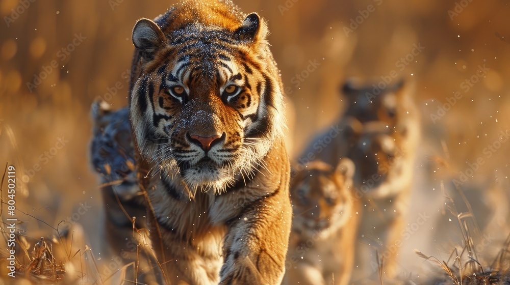 Fototapeta Community forum on managing human-wildlife conflict, diverse stakeholders, serious discussions, potential solutions. Photorealistic. HD.