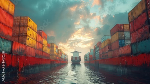 Wallpaper Mural Container ship entering a canal lock â€“ Precise navigation. Photorealistic. HD. Torontodigital.ca