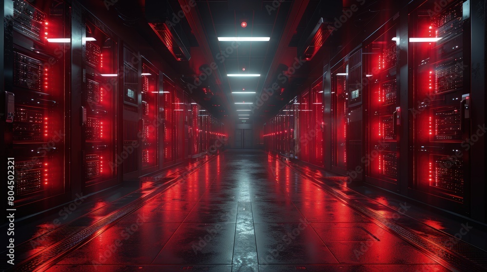 Fototapeta premium Data centers utilizing direct current power systems for improved energy efficiency. Photorealistic. HD.