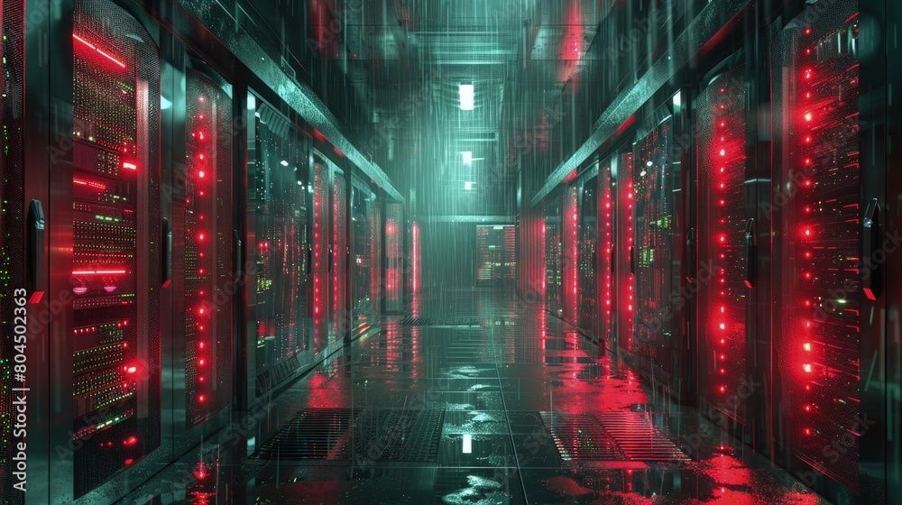 Fototapeta premium Data centers using submerged server technology to achieve unprecedented cooling efficiency. Photorealistic. HD.