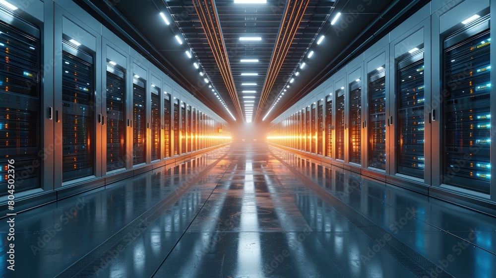 Data centers using drones for security patrols and equipment inspections. Photorealistic. HD.