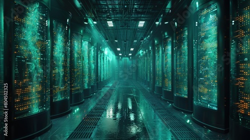 Data centers using submerged server technology to achieve unprecedented cooling efficiency. Photorealistic. HD. photo