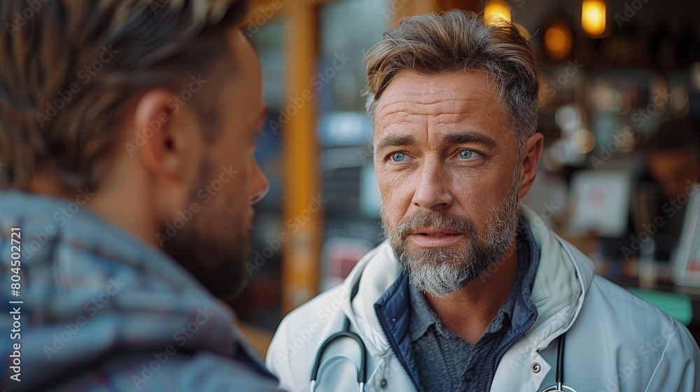 Doctor discussing the side effects of a medication with a concerned patient. Photorealistic. HD. Doctor discussing the side effects of a medication with a concerned patient. Photorealistic. HD.