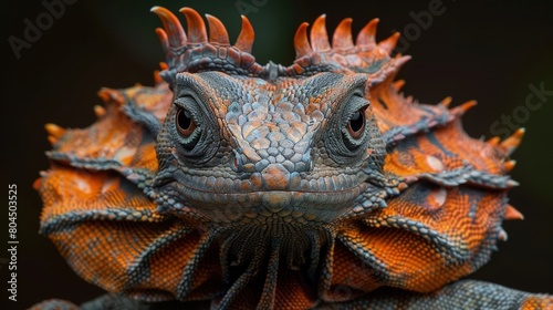 Frilled lizard displaying frill  dramatic  defensive behavior. Photorealistic. HD.