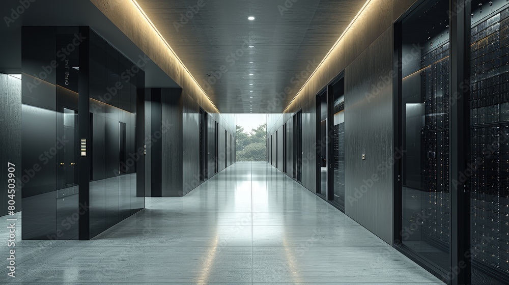 Hybrid data centers combining colocation with cloud solutions to meet diverse client needs. Photorealistic. HD.