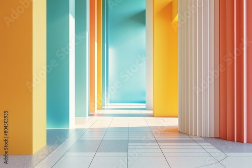Wallpaper Mural A long hallway with colorful walls and white pillars Torontodigital.ca