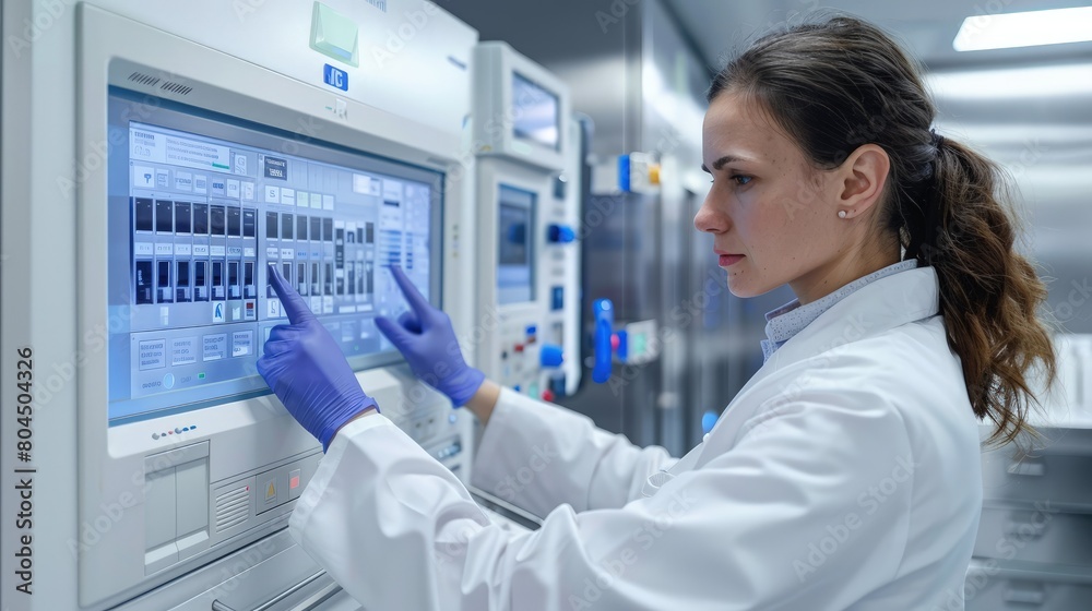Medical professional monitoring the automated dispensing of chemotherapy drugs. Photorealistic. HD. Medical professional monitoring the automated dispensing of chemotherapy drugs. Photorealistic. HD.