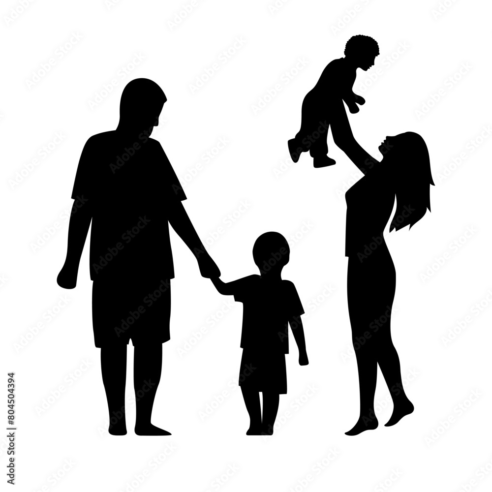 Vector illustration of family people silhouette on transparent background