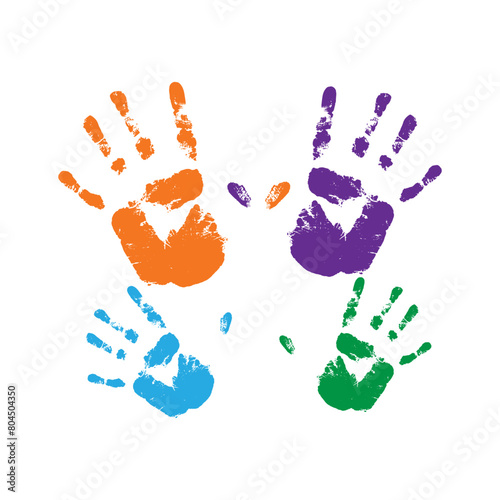 Vector illustration of colorful hand prints on transparent background