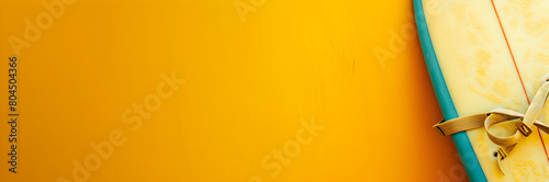 Surfboard tie-down straps web banner. Surfboard tie-down straps isolated on yellow background with copy space. photo