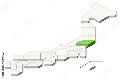 簡略化された3D日本地図　福島県　アイソメトリック（影付き背景透過）