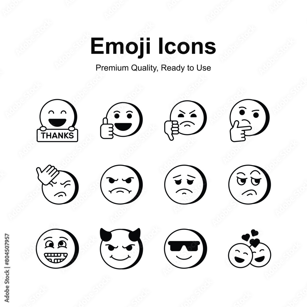 Cute facial expressions, set of emoticons icons, trendy design style Cute facial expressions, set of emoticons icons, trendy design style