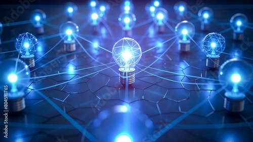 Network of Glowing Lightbulbs on Digital Grid