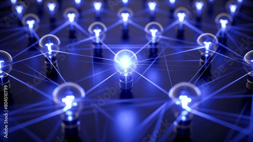 Connected Lightbulbs on Blue Network Grid