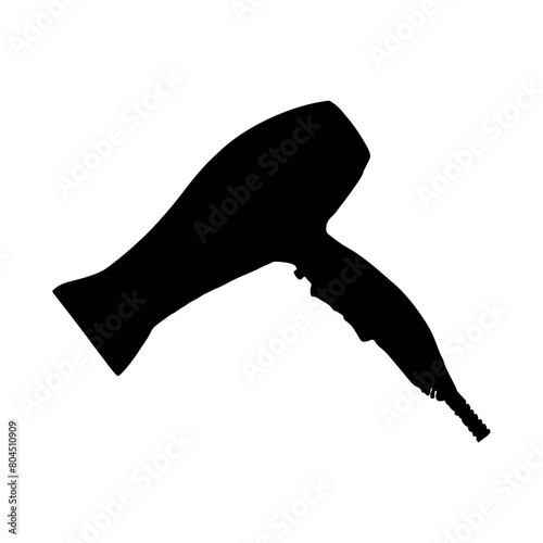 Hairdryer icon, black vector icon isolated. Silhouette for your design, logotype, postcard, label. 