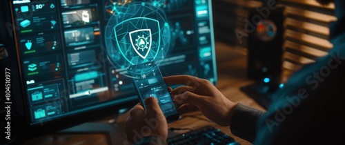cybersecurity service concept of mobile and computer secure connection as trusted device and two step factor authentication code verified credentials photo
