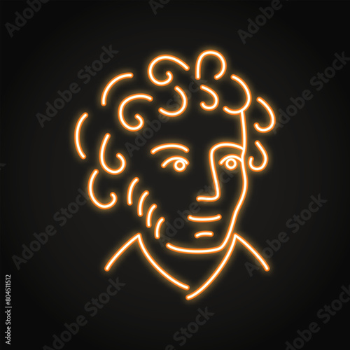 Great Russian poet Alexander Pushkin neon icon. Vector illustration.