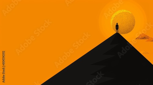   Person on mountain peak  sun setting behind  another  sun rising in distance