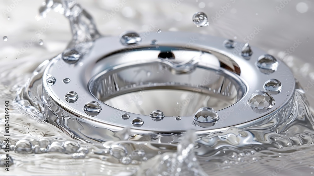 close-up Water splashes from its center Diamond ring atop close-up Water splashes from its center Diamond ring atop