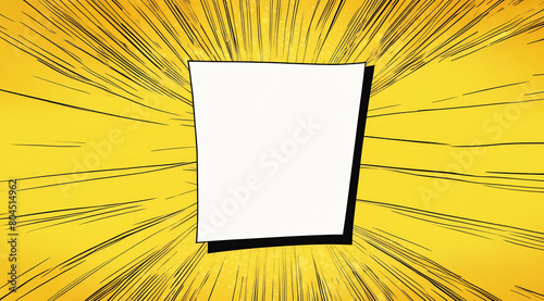 A blank empty white box of a comic page, surrounded by dynamic rays over a yellow background.
