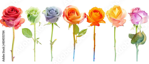 Different flowers on white PNG transparent background