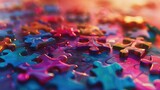 Conceptual art with colorful puzzle pieces on a warm background