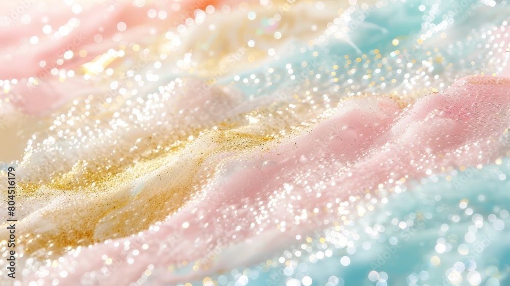 A detailed view of a multihued surface, adorned with white, pink, blue, and yellow specks A detailed view of a multihued surface, adorned with white, pink, blue, and yellow specks