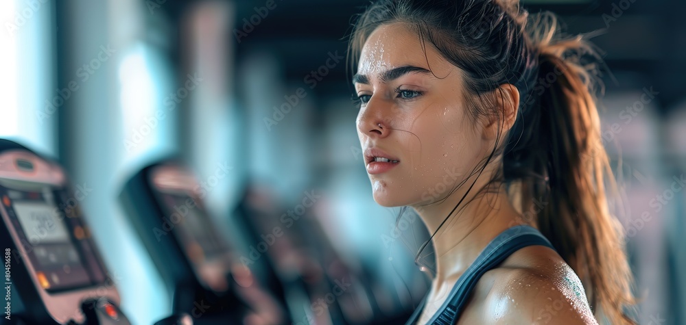 A woman is exercising excessively and sweating profusely  generative ai image