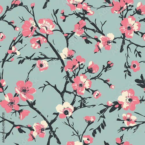 Cherry blossom seamless pattern. Hand drawn vector illustration in vintage style. © Nut Cdev