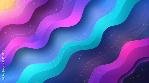   A dark blue background with purple and blue wavy lines and stars; pink, purple, and blue hues accentuate photo