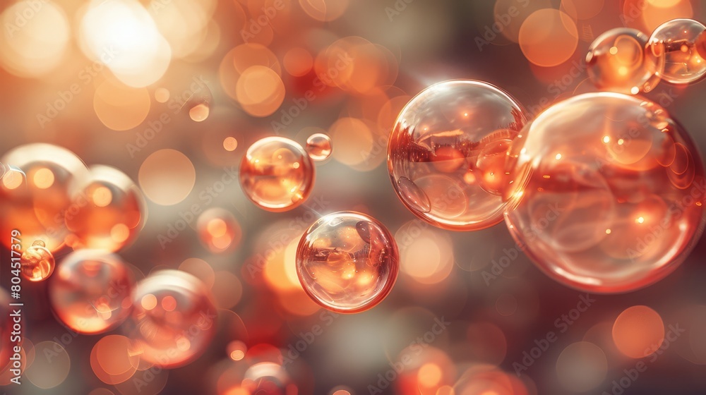 A group of bubbles hovering above each other in the air with a hazy backdrop of their reflections A group of bubbles hovering above each other in the air with a hazy backdrop of their reflections