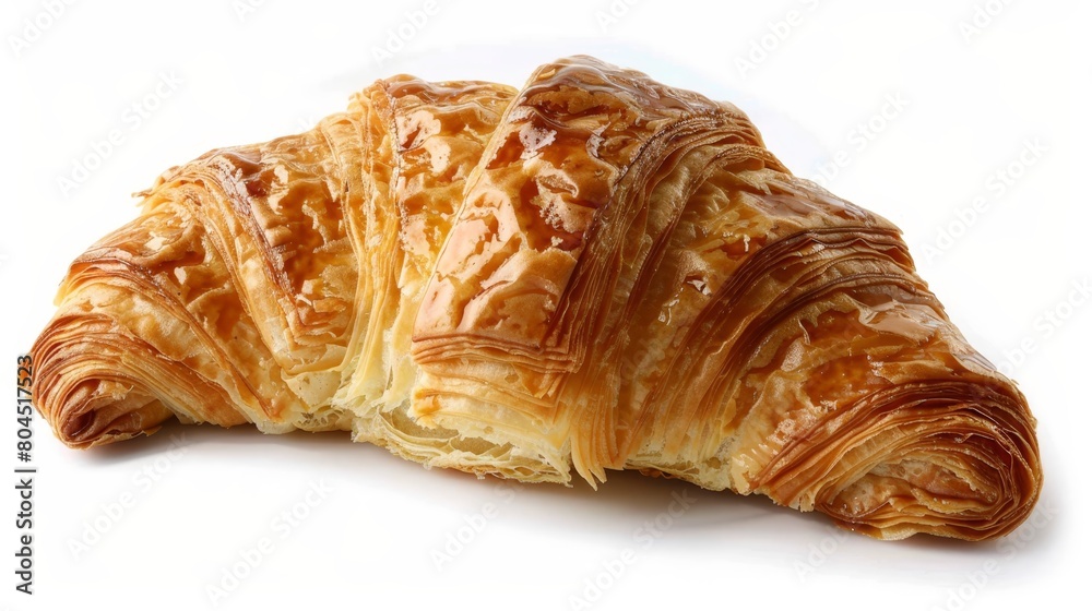   A croissant against a pristine white backdrop, featuring a taken-out bite