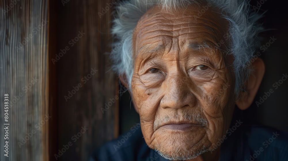 portrait image of an older male with tired face and looking at the camera, image created with ia