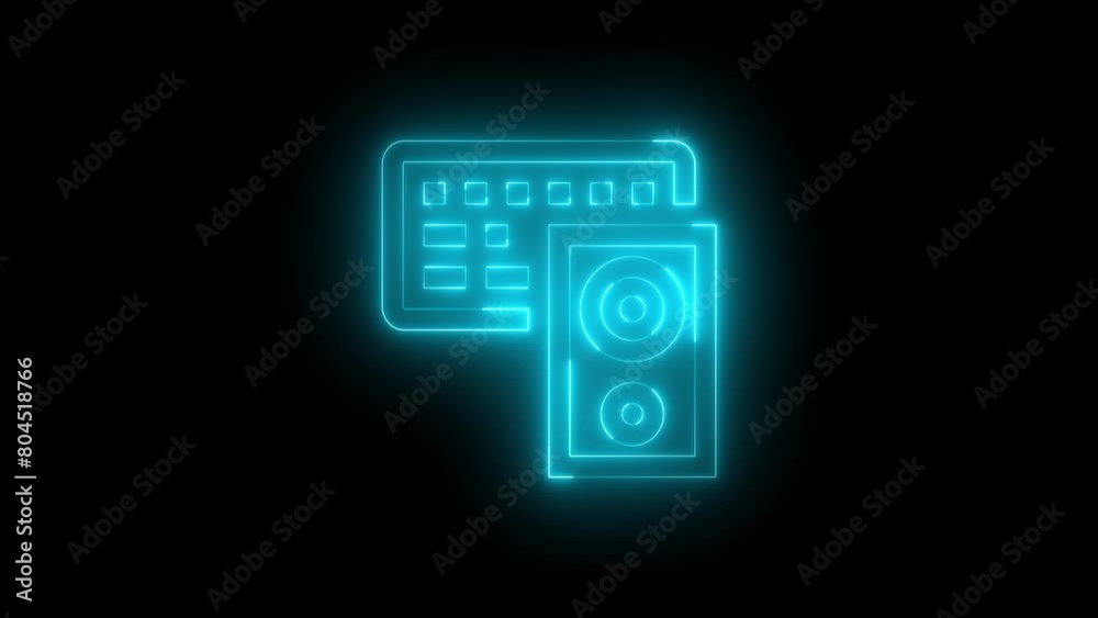 Neon glowing cyan color devices icon on black background animation Neon glowing cyan color devices icon on black background animation