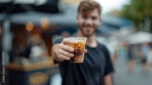 Man Offering Iced Coffee