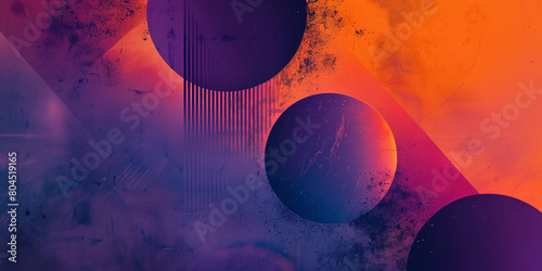 Geometric textured abstract background. Purple orange bright colors. Abstract horizontal banner. Graphic design poster. Digital artwork raster bitmap. AI artwork.