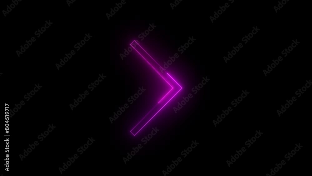 Neon glowing pink color chevron right arrow icon on black background animation Neon glowing pink color chevron right arrow icon on black background animation