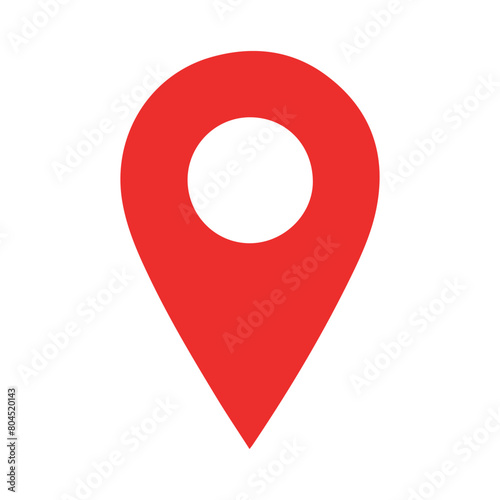 A simple red map pin icon on a white background