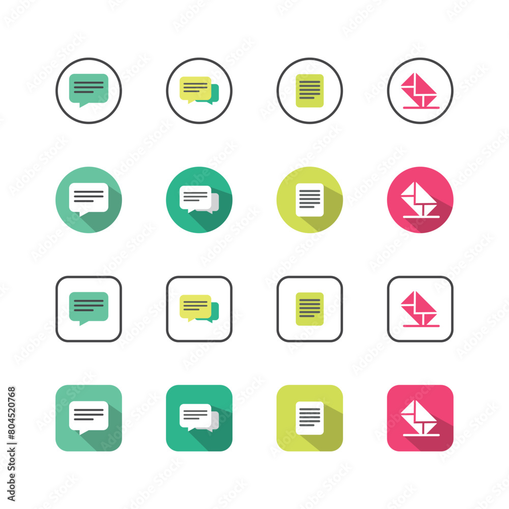 Collection of Icons set, flat colored with shadows. Thin line icons set. Flat vector illustration Collection of Icons set, flat colored with shadows. Thin line icons set. Flat vector illustration