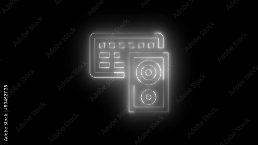 Neon glowing white color devices icon on black background animation Neon glowing white color devices icon on black background animation