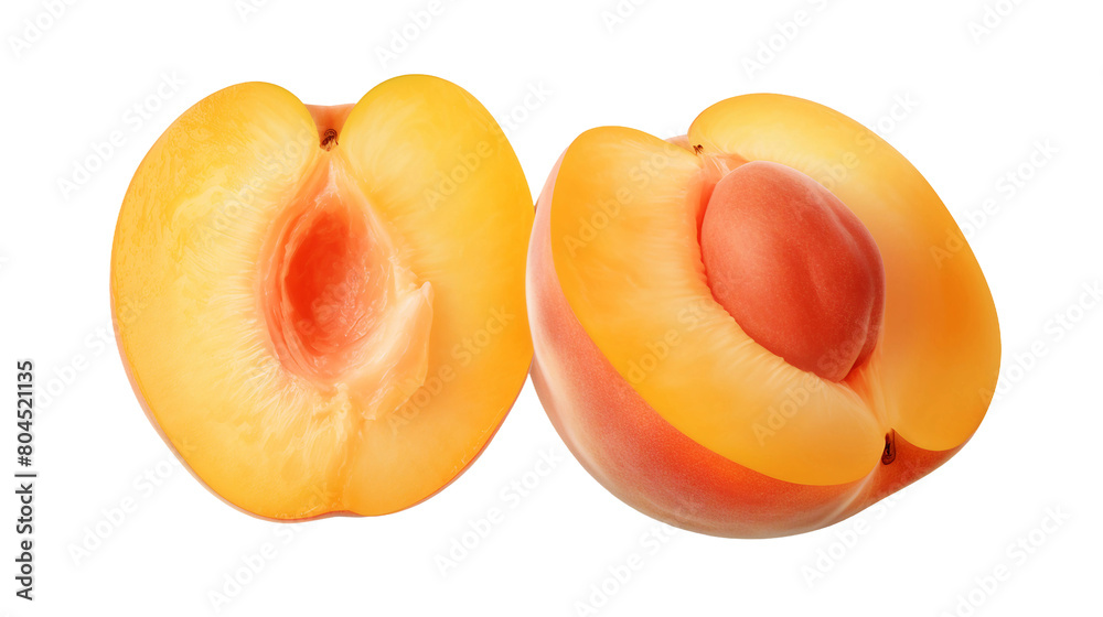 Realistic Apricot Illustration on Transparent Background, Vibrant Studio Image of Juicy Tropical Fruit, Perfect for Healthy Food Designs and Summer Snack Concepts