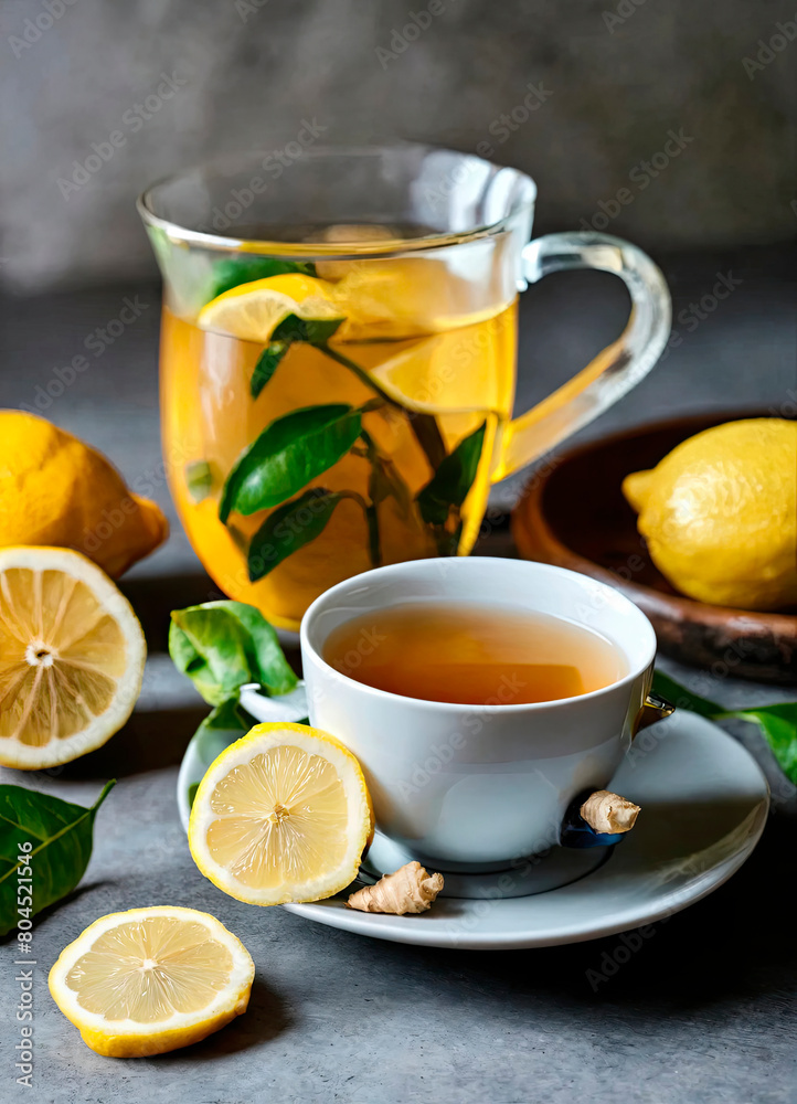 cup of tea with ginger and lemon. Selective focus. cup of tea with ginger and lemon. Selective focus.