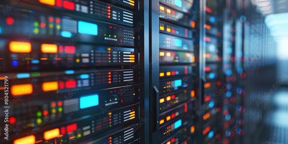 Closeup reliable website hosting provider, server cabinet room interior, copy space. Server room background with buttons and wires. Closeup reliable website hosting provider, server cabinet room interior, copy space. Server room background with buttons and wires.