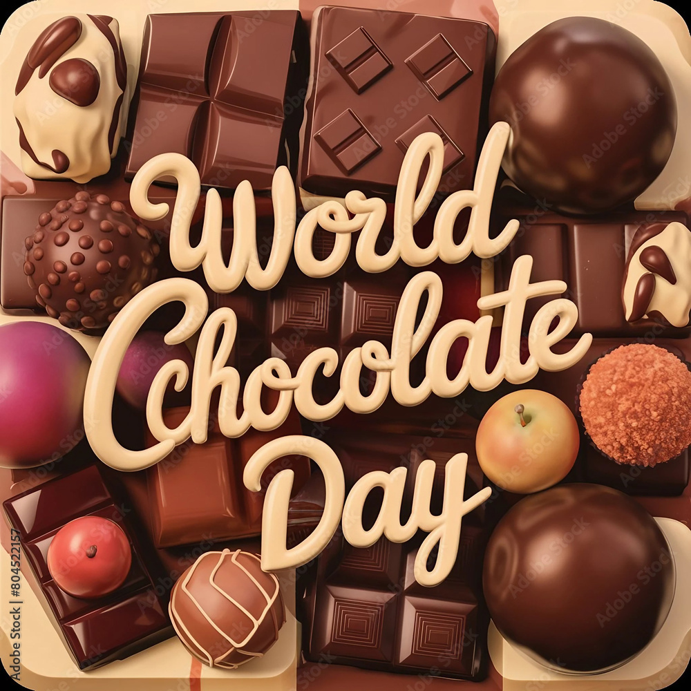 Realistic world chocolate day illustration with chocolate sweets- generative ai Realistic world chocolate day illustration with chocolate sweets- generative ai