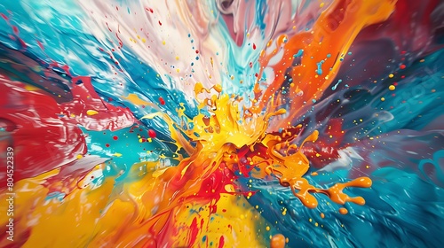  A vibrant burst of paint erupts from the canvas, creating a dynamic and colorful splash frozen in time photo