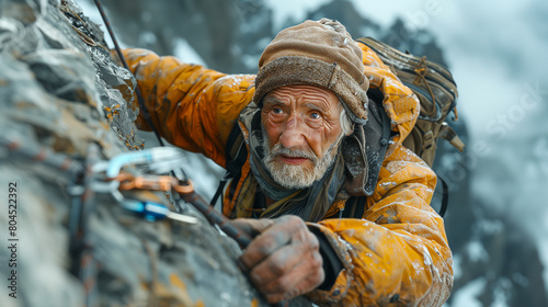 Wallpaper Mural Man climbing up mountain side. Generative AI Torontodigital.ca