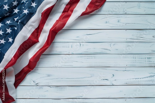 American flag on a white wooden background for 4th of July