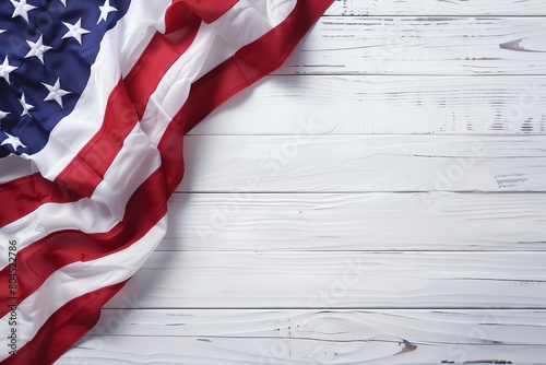 American flag on a white wooden background for 4th of July