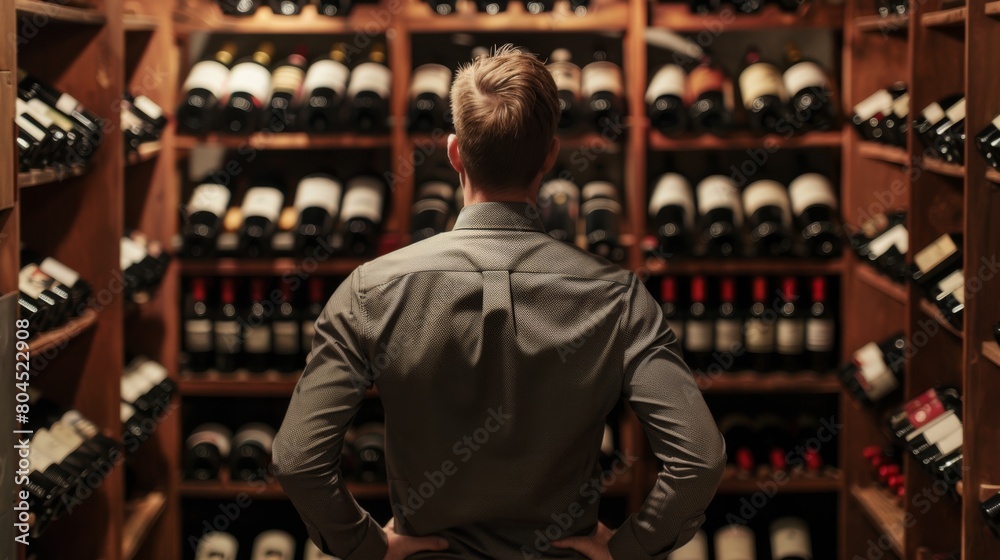 A Man Contemplating Wine Choices