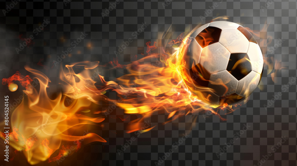 Naklejka premium soccer ball in flames, isolated, transparent background